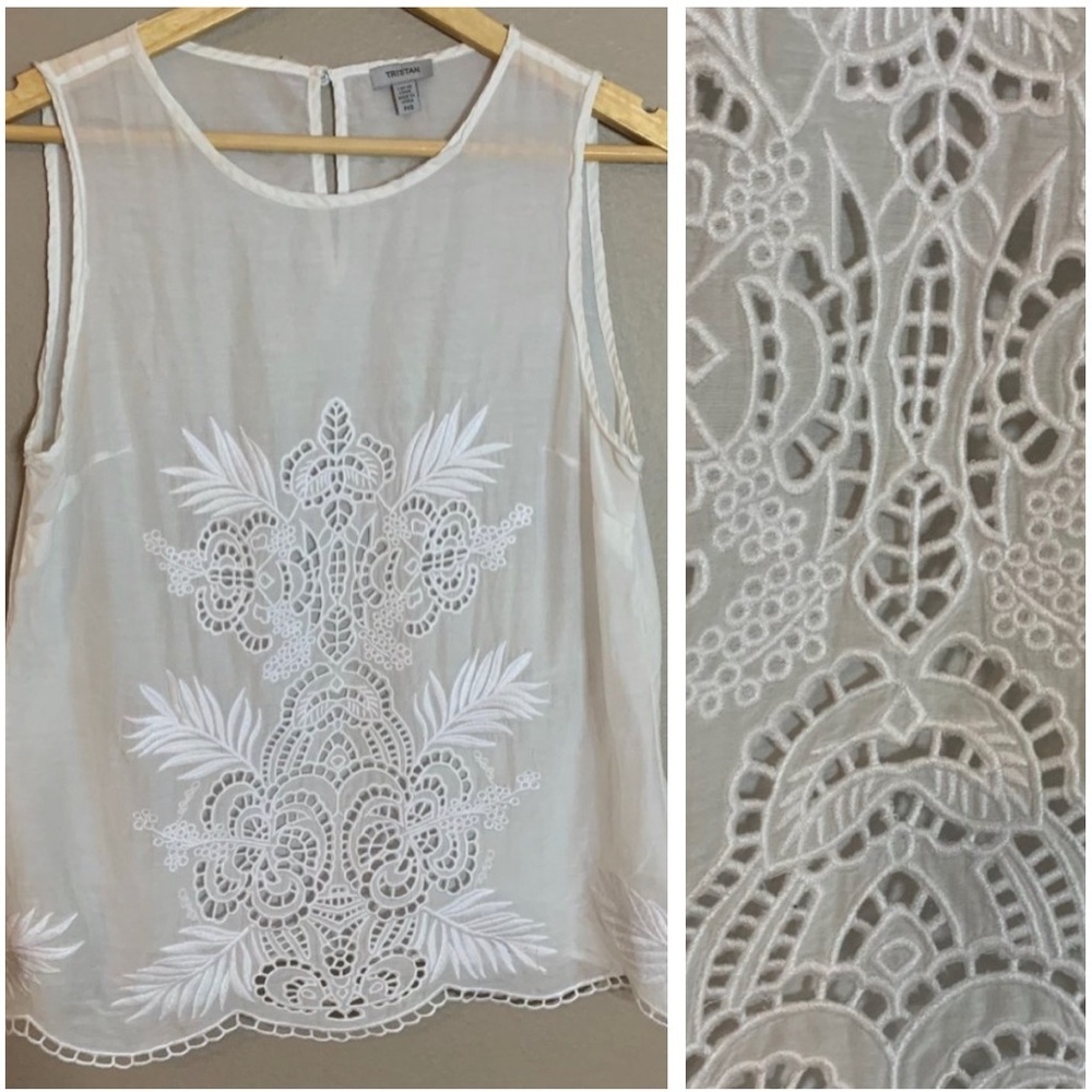 Tristan Sheer Top with Lace Detail-Excellent Condition-Gorgeous Detail Small P